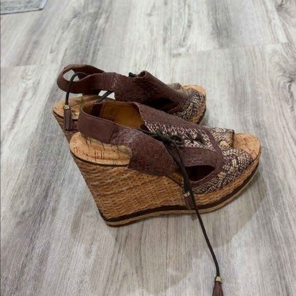 Sam Edelman Tinley wedge Brown and beige Wedge Sandals with tassel size  8 NEW - Picture 4 of 6